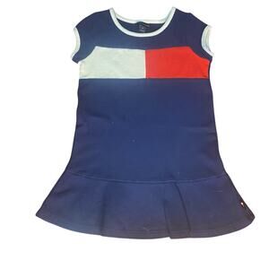 Tommy Hilfiger blue large logo short sleeve drop waist girls dress SIZE 4T